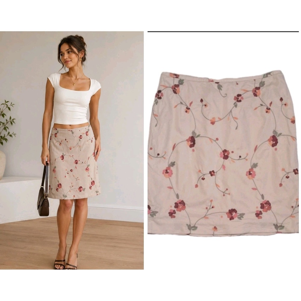 Ann Taylor LOFT Petites Pencil Skirt Womens Size 14 Cream Floral Embroidered